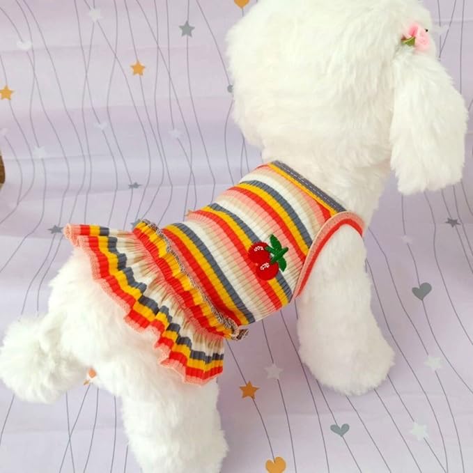 Dog Rainbow Stripe Dress Summer Cat Outfits Soft Breathable Cotton Outfits Clothes for Small Medium X-L XX-L Girls Puppy Lightweight Pet Dresses