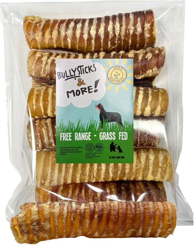 BULLYSTICKS & MORE 6 Inch Beef Trachea (6 Pack) | 100% Grass Fed | Long Lasting Dog Chews | Parents Choice Treats