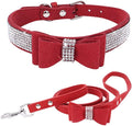 Red Rhinestone Dog Collar with Leash Set with Bow Tie, Bling Cat Collar with Bowtie Crystal Diamond Girl Puppy Collars for XXS Xs Small Medium Large Female Dogs Pet Kitten, XSmall