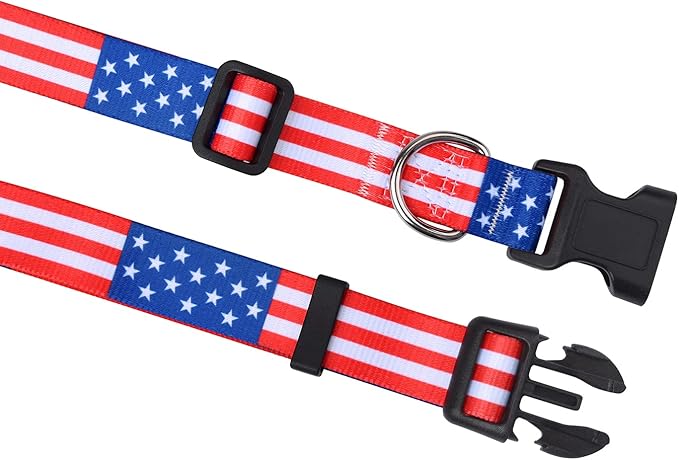 American Flag Dog Collar and Leash Set- Patriotic, US Flag Pattern, Star & Stripes, Fourth of July Dog Collar, Adjustable for Small Medium Large Dogs(Classic US Set,XS)