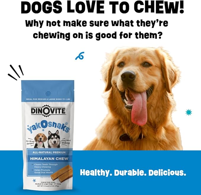 Dinovite YakoSnaks Himalayan Yak Cheese Himalayan Dog Chews, Long Lasting Yak Chews for Dogs, Low Odor Himalayan Dog Chews, Natural Yak Cheese Treats for Medium/Large Dogs, 2 Count