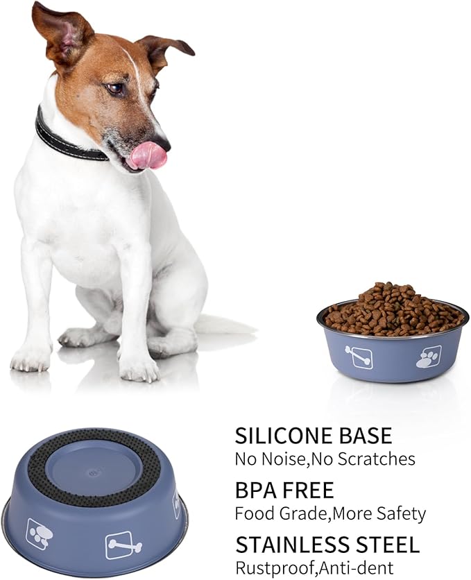 FrutPunch Stainless Steel Dog Bowls, Dog Food Bowl with Silicone Non-Slip, Puppy Bowls for Medium, Set of 2