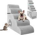 Dog Stairs for High Beds Up to 30" H with Tunnel,Extra Height 27.5" 5-Step Pet Steps for Small Dogs and Cats, Non-Slip Sturdy Dog Ramp with Anti-Tip Safety Strap and Removable Cover