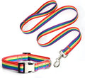 Dog Collar and Leash Set, Quick Release Buckle Soft Durable Print Puppy Collars Adjustable for Small Medium Large Pet Male Dogs Boy Cat Rainbow L