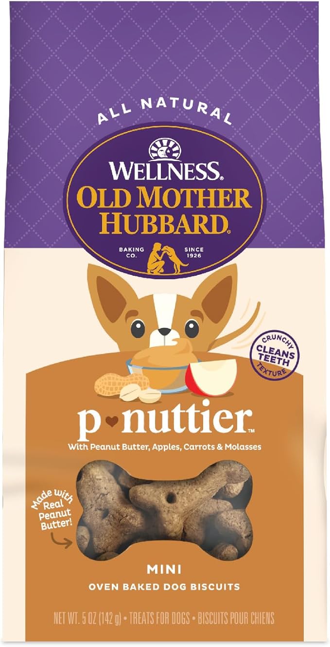 Old Mother Hubbard Wellness P-Nuttier Dog Biscuits, Natural, Training Treats, Peanut Butter Flavor, Mini Size, (5 Ounce Bag)