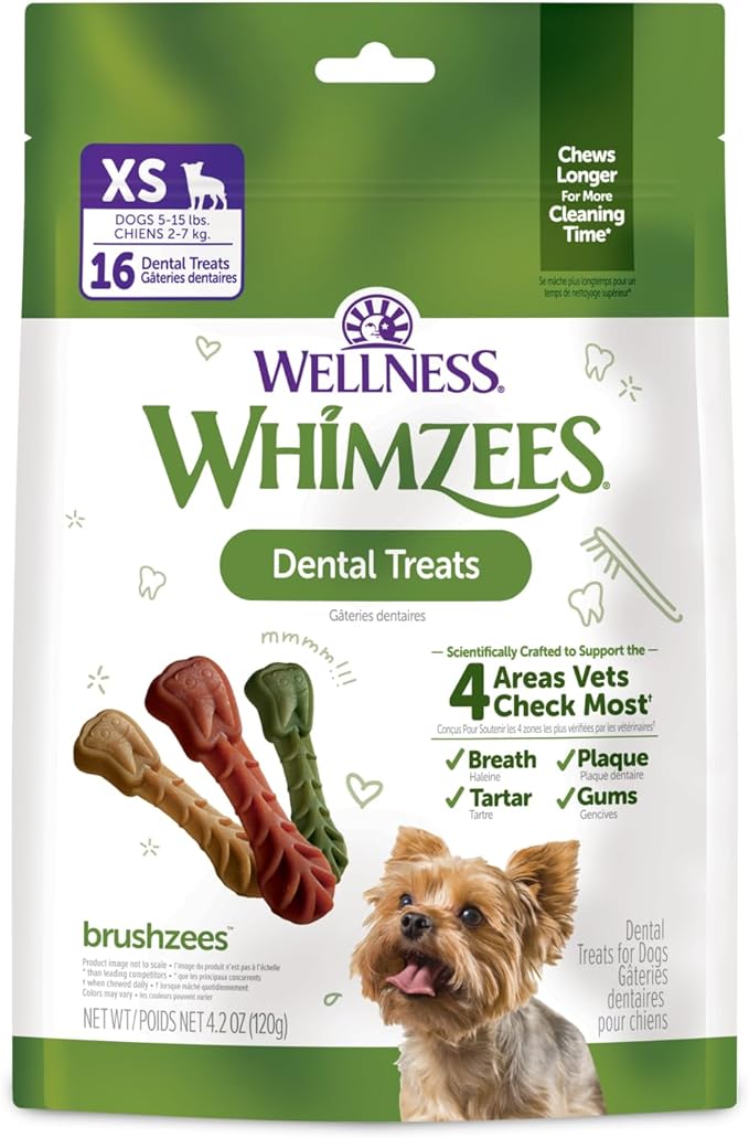 Whimzees Wellness Dog Dental Treats, Extra-Small Size Brushzees, (16 Count)