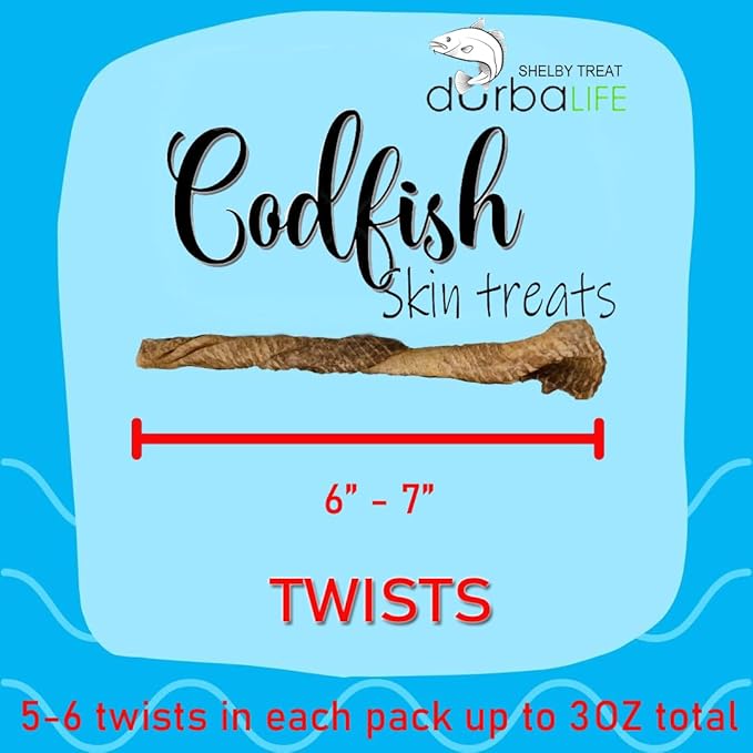 Air-Dried Fish Skin Treats for Dogs (3.1 oz (1-Pack), Twisted Cod Fish Skin)