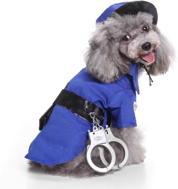 Puppy Police Costume Halloween Christmas Funny Party Cosplay Clothes for Cat, Small Dog (Small, Police)