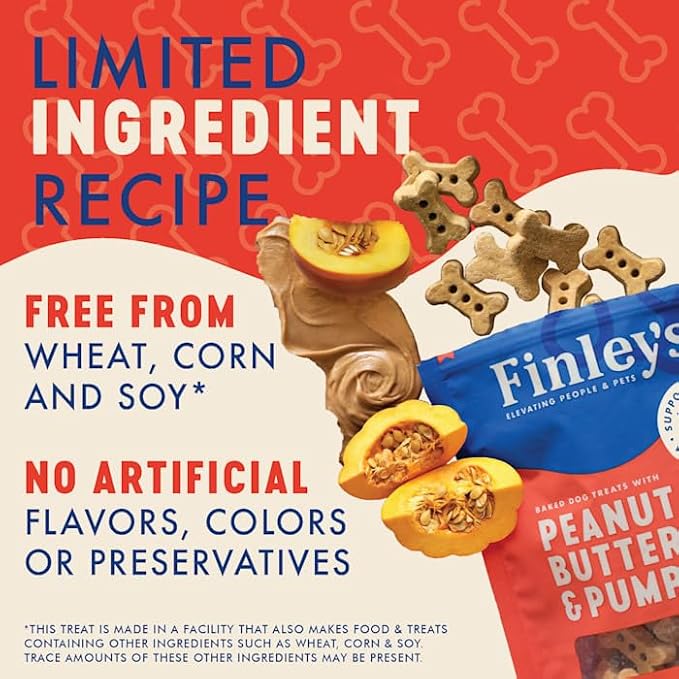 Finley's Crunchy Dog Biscuits, Peanut Butter and Pumpkin, Plant-Based Healthy Treats, Oven Baked Dog Cookies, 12oz, 1 Pack