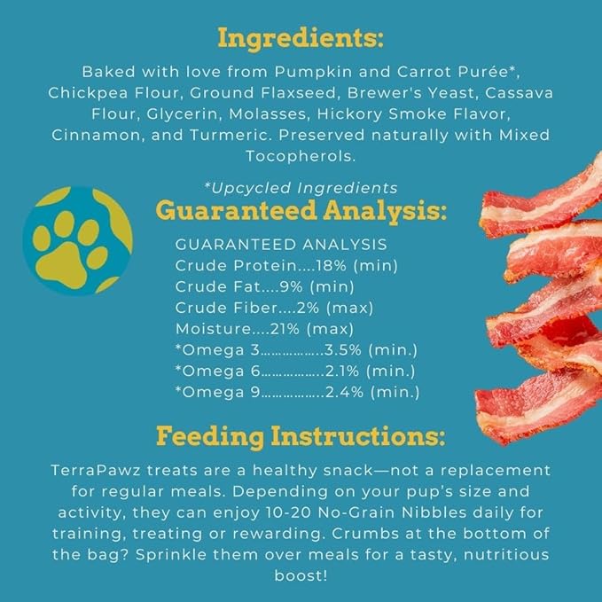 TerraPawz Vegan Dog Training Treats – Bacon Flavor, Plant-Based & Grain-Free Treats with Turmeric, Cinnamon & Omegas for Joint & Digestive Support, for All Dog Sizes Including Large Breeds (8 oz)