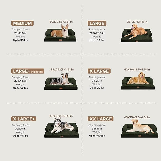 Extra Large Dog Bed-Orthopedic Waterproof XL Dog Bed for XLarge Extra Big Dogs - Foam Couch Sofa Washable with Removable Cover - Outpost Olive