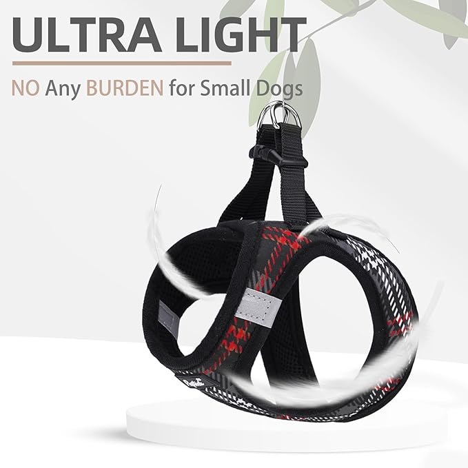 PUPTECK Dog Harness and Leash Set for Small Medium Dogs No Pull Step-in Soft Mesh Puppy Cat Vest Harnesses Reflective at Night, Plaid Pattern Black L