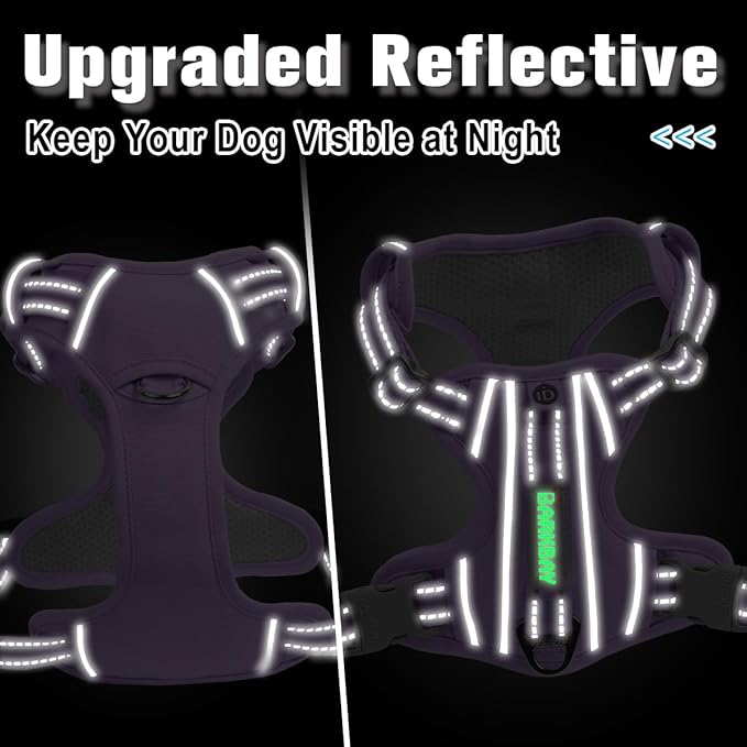BARKBAY Dog Harness No Pull Oxford with ID Tag Pocket - Heavy Duty, Reflective, Easy Control for Large Dogs(Violet Purple Oxford,L)
