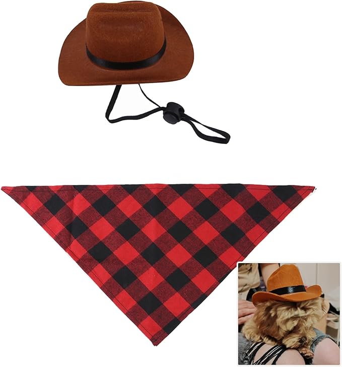 Pet Dog Cowboy Hat with Adjustable Drawstring,Retro Triangle Scarf and Cosplay Dog Hat,Sun Visor Outdoor Hat,Dog Party Hat for Small Medium Large Dogs,Holiday Decoration Cap Perfect for Dog Cat