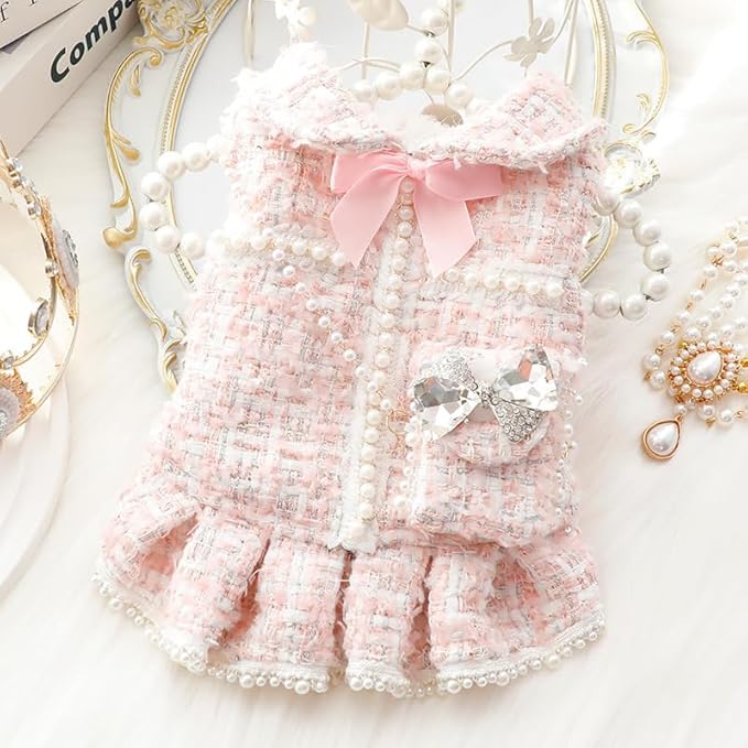 Designer Dog Dress for Small Dogs Puppy Teacup | Cute Stylish Pet Outfit – Luxury Puppy Clothes for French Bulldog, Chihuahua, Dachshund, Maltese, Yorkie, Cats – Fashion Apparel