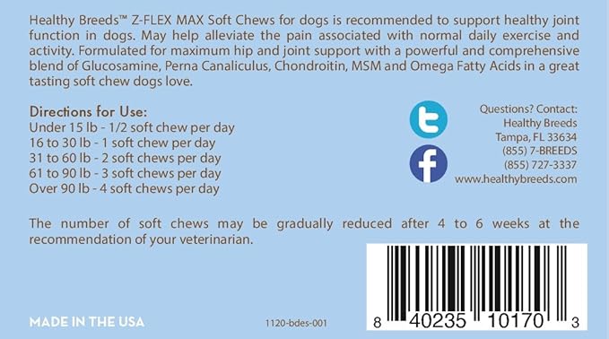Healthy Breeds Bouvier des Flandres Z-Flex Max Hip and Joint Soft Chews 50 Count