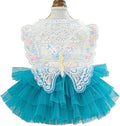 ANIAC Butterfly Dog Dress with Blue Tutu Funny Dog Clothes with Wing Girl Puppy Dress for Small Dogs Pet Butterfly Costume Holiday Cat Outfit for Halloween Birthday Wedding (Lake Blue, X-Large)