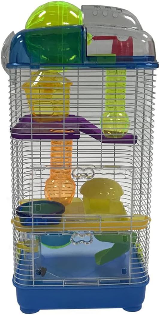 YML 3-Level Clear Plastic Dwarf Hamster Mice Cage with Ball on Top, Blue