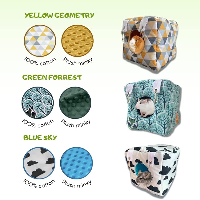 Small Animals Warm Hanging Cage Accessories House Cave for Hamster, Guinea Pig, Rat, Chinchilla, Hedgehog, Degu and Rabbit (Small, Blue Sky)