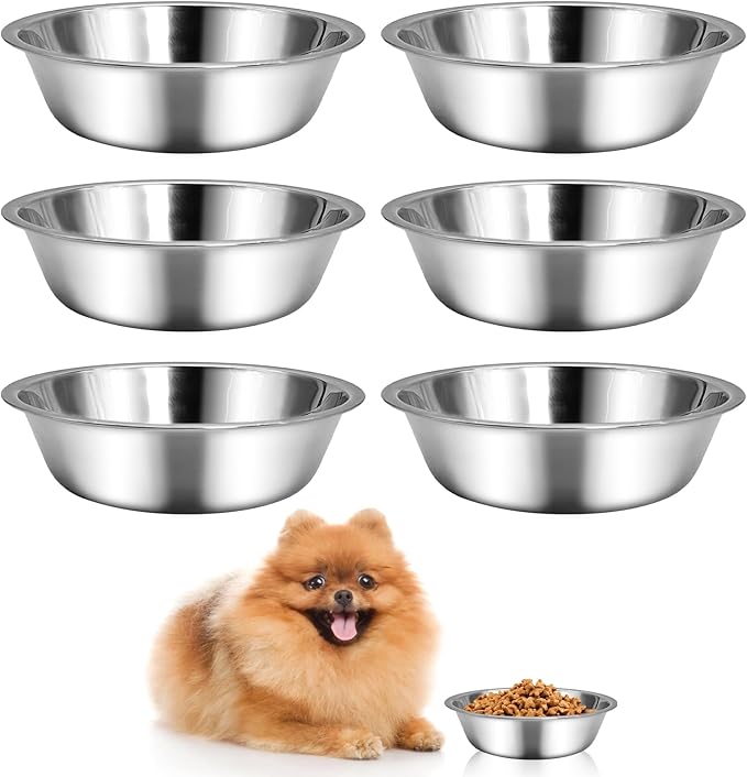 kathson 6 PCS Small Stainless Steel Dog Bowls, Replacement Metal Puppy Food Water Bowl Set Suit for Indoor Outdoor, Pet Feeding Dish for Small Animals Kitten, Dishwasher Safe (4.3 in)