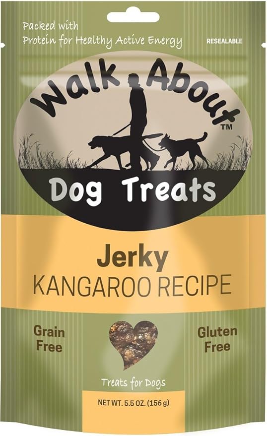 Walk About Pet, WA10003, Dog Jerky Treats, Grain-Free, Gluten-Free, Single Source Protein, Kangaroo Recipe, Resealable Pouch, 5.5 Ounces