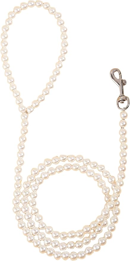 QWINEE Pearl Beaded Pet Leash Cat Dog Leash Elegant Puppy Leash Pet Leash with Lockable Hooks for Small Medium Dogs Cats Kitten White One Size