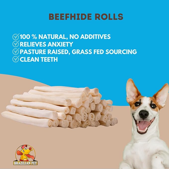 Brazilian Pet Natural Treats Rawhide Rolls Dog Chews Bones 6.5" for Pups and Small Dogs (80 Count)
