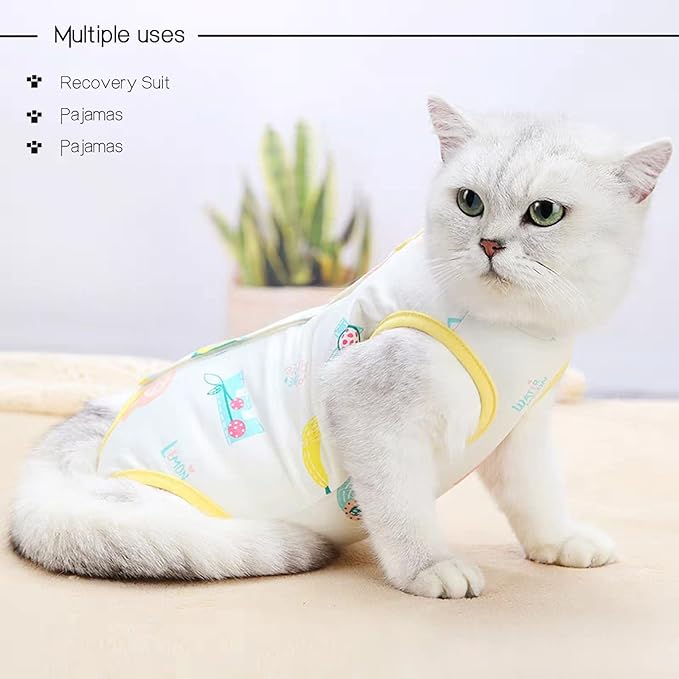 Cat Recovery Suit XL Size for Extra Large Giant Cat Breeds, 3-Pack Anti-Licking Onesie After Surgery, Strong E-Collar Alternative for Spay Neuter, Green/Pink/Yellow
