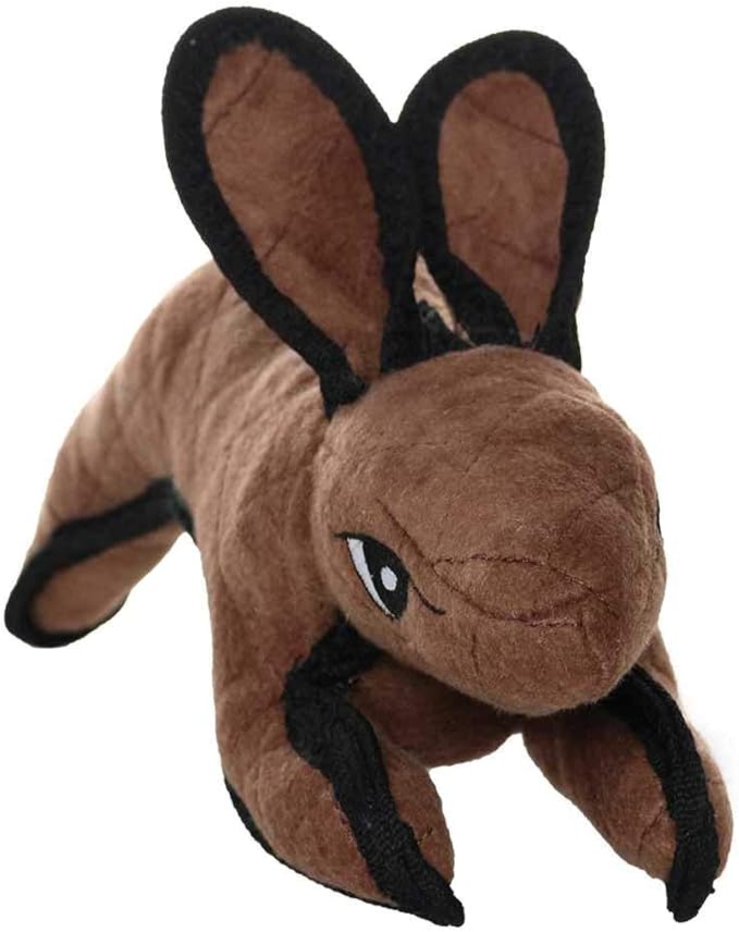 TUFFY - World's Tuffest Soft Dog Toy -Barnyard- Multiple Layers. Made Durable, Strong & Tough. Interactive Play (Tug, Toss & Fetch). Machine Washable & Floats. (Brown Rabbit, Large 2 Pack)