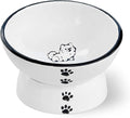 Anti-Rollover Elevated Ceramic Cat Bowls Holding Food and Water with A Cute Puppy Sideways Pattern, Black Border, Suitable for Small Dogs and Pets