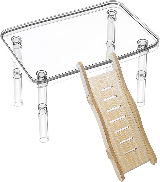 Hamster Platform Acrylic Small Animal Play Activity Resting Stand Climbing Cage Toy with Ladder for Dwarf Syrian Hamsters Gerbils Mice Sugar Glider