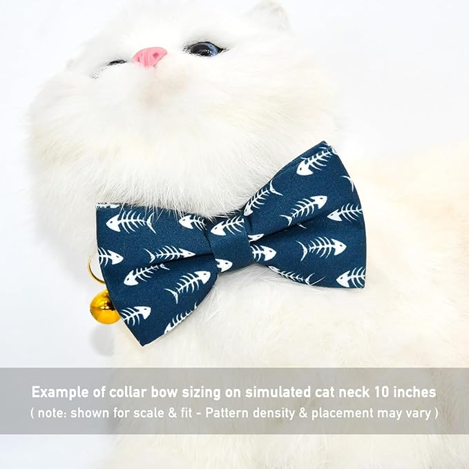 Fish Bone Cat Collar Bow Tie, Breakaway Safety Collar, Wedding/Birthday Cat Accessories, Adjustable Bowtie, Removable Jingle Bell