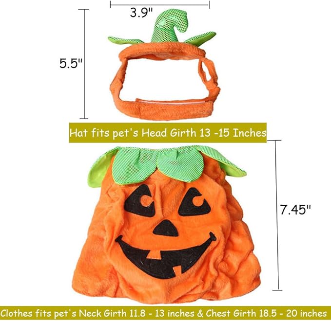 Bolbove Pet Pumpkin Costume for Cats & Small Dogs Party Halloween Cosplay Free Size Orange