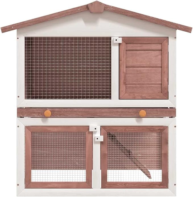 Solid Pine Wood Rabbit Hutch Outdoor Brown Rectangular Large Cage for Rabbits Bunny Hutch with Weatherproof Design Escape-Proof Latches Easy Assembly 37x37x38.6 Inch