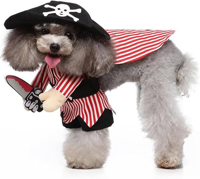 Puppy Pirate Dog Costume, Pet Cosplay Clothes Halloween Christmas Funny Party Costume for Cats and Small Dogs