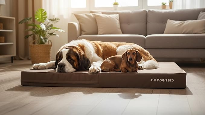 The Dog’s Bed Orthopedic Memory Foam Dog Bed for XXXL Dogs, Waterproof Washable Cover, Anti-Slip Base, Calming Surface – CertiPUR-Certified Foam, Brown with Brown Trim, 6 Inch Thick