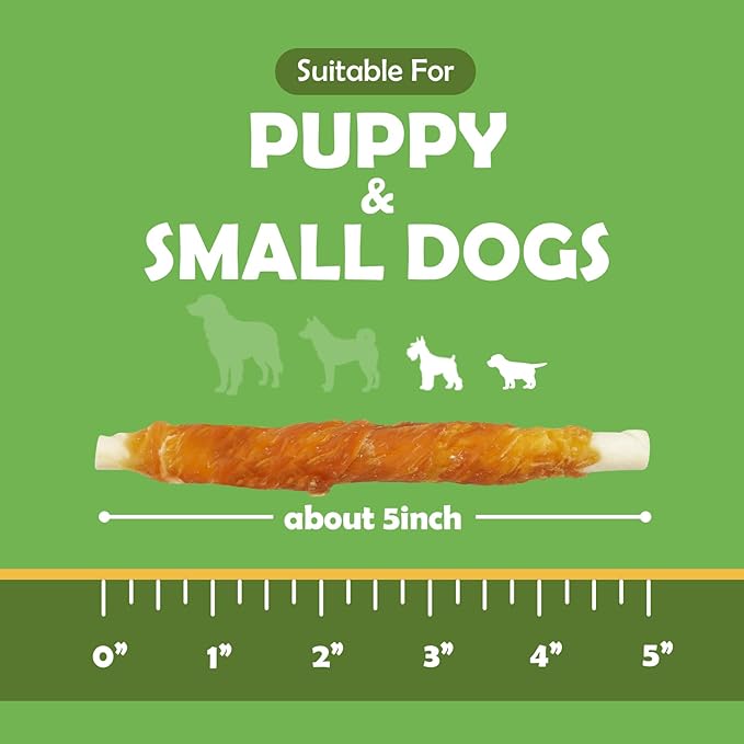 MON2SUN 5 Inch Chicken Wrapped Rawhide Sticks, 25 Count Long Lasting Chew Treats for Puppy & Small Dogs, High Protein, No Artificial Colors, 8.82 oz