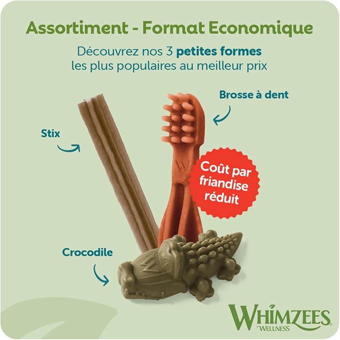 Whimzees Natural Dental Dog Chew Long lasting, Variety Box Mixed Shapes, Small, 56 Pieces