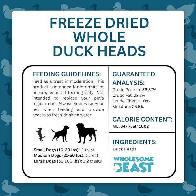 Duck Heads for Dogs - Freeze Dried Duck Heads Chews for Dog Treats- Single Ingredient- Highly Digestible- Teeth Cleaning Dog Chew for Dogs - Raw Hide Alternative (4 Count)
