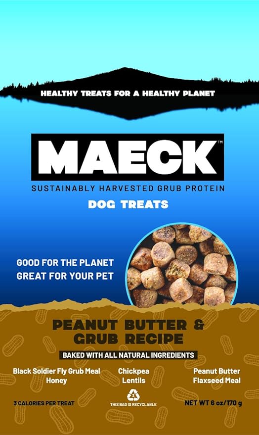MAECK Insect Grub Protein Dog Treats, 6 Ounces, All Natural, Gluten Free, Sustainable - Peanut Butter and Grub Recipe