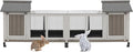Gowoodhut 76.38"L Rabbit Hutch Indoor and Outdoor with 8 Wheels,Wooden Rabbit Cage with Pull Out Leak-Proof Tray for 2-4 Rabbits,Bunny Hutch with Asphalt Roof Suitable for Garden,Park,Living Room,Grey