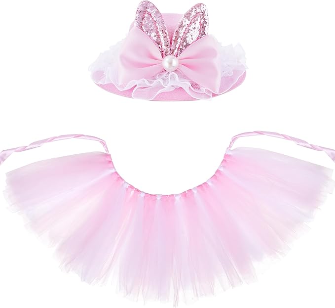 2 Pcs Easter Costume Set for Pet Rabbit Ear Hat Puppy Tutu Skirt for Small Dog Cat Party Dress Accessories Supplies