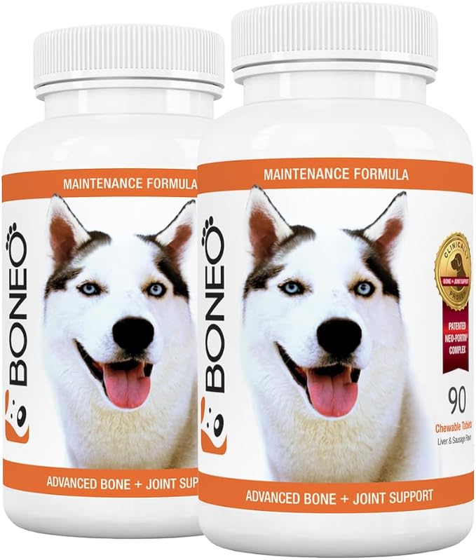 Boneo Canine | Patented Dog Bone and Joint Supplement | Vet-Recommended Lactoferrin Formula | Beyond Glucosamine | All Ages & Breeds | 90 Dual PackChewable Tablets, Liver Flavor