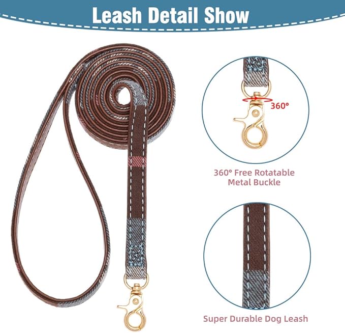 EXPAWLORER Dog Collar and Leash Set - Classic Plaid Dog Bow Tie and Dog Bandana Collar with Bell, Dog Leash Tangle Free, Adjustable Collars for Small Medium Large Dogs Cats, Holiday Ideal Gift