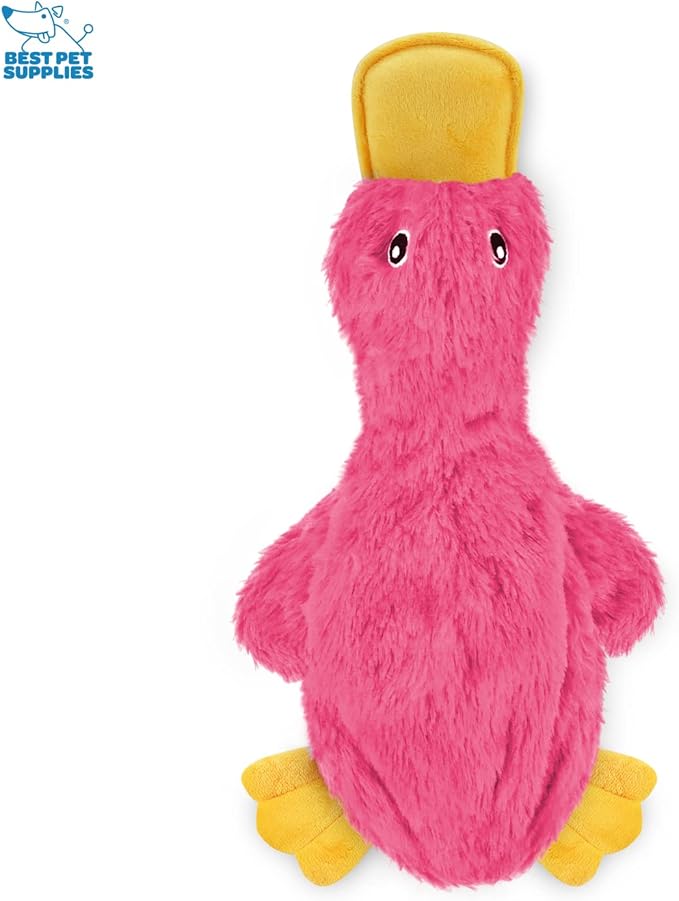 Best Pet Supplies Interactive Squeaky Dog Chew Toy, Ideal Dog Toys for Chewers, Small, Medium & Large Dogs, and Fetch Lovers - Crinkle Duck (Light Pink), Large