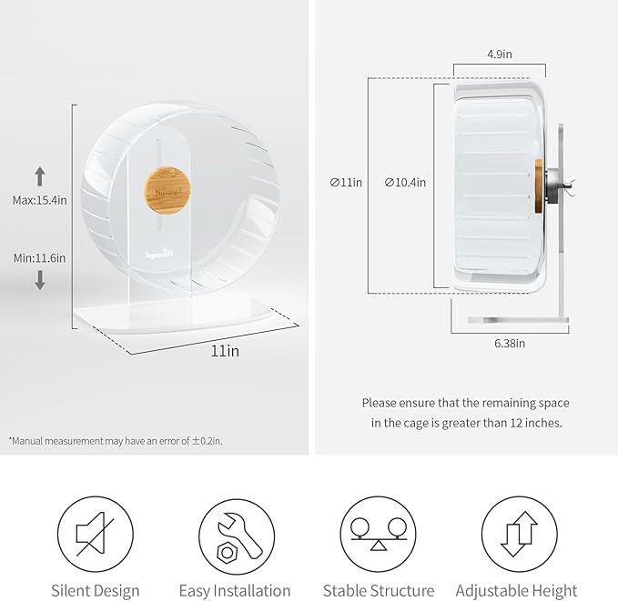 Niteangel Super-Silent Hamster Exercise Wheels: - Quiet Spinner Hamster Running Wheels with Adjustable Stand for Hamsters Gerbils Mice Or Other Small Animals (L, Transparent)