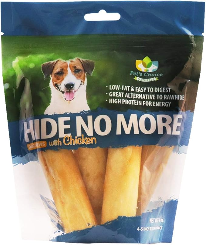 Pet’s Choice Pharmaceuticals HideNoMore, Rawhide Free Chicken Chew Treats for Dogs, 4-5" 4 ct