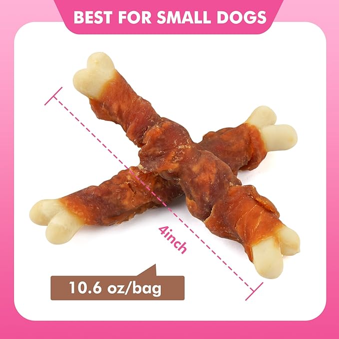 Dog Treats, Double Flavor 4 Inch Dog Chews, Chicken and Duck Wrapped Calcium Bones, Rawhide Free Snacks for Small Dogs, 10.6 oz