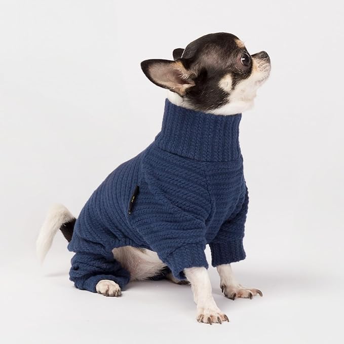 Fitwarm Turtleneck Knitted Dog Sweater Puppy Pajamas Thermal Doggie Winter Clothes Knitwear Pet Coats Cat Apparel Blue X-Small