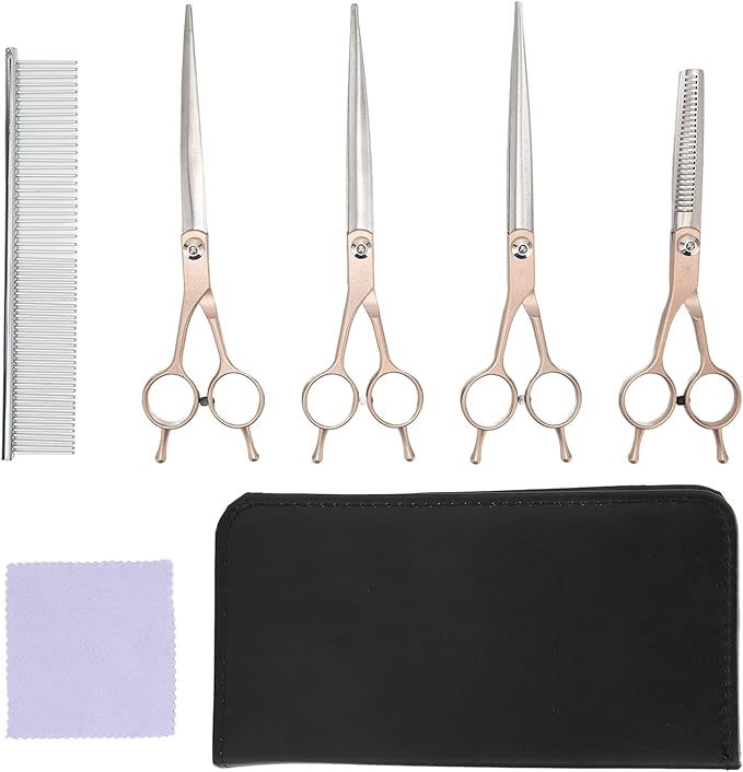 Pet Grooming Kit with 7 Inch Double Tail Scissors Set and Stainless Steel Comb for Dogs Cats Rabbits Hamsters